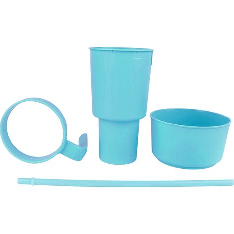 Gobelet 2 en 1 avec paille, grande ouverture, en plastique, pour boissons et collations, idéal pour le cinéma, la maison et les voyages (bleu clair). (1/5)