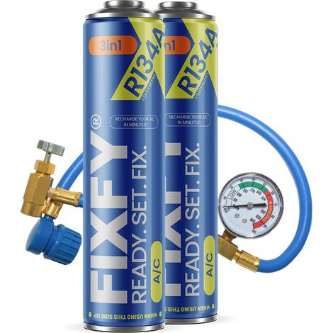 Kit de recharge climatisation R134a 500 ml – 2 canettes + tuyau avec manomètre – Recharge facile et rapide pour voitures 1995-2016 (1/4)