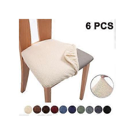 6-teiliges Set Stuhlsitzbezüge aus Stretch-Jacquard, abnehmbare Stuhlsitzkissen, beige