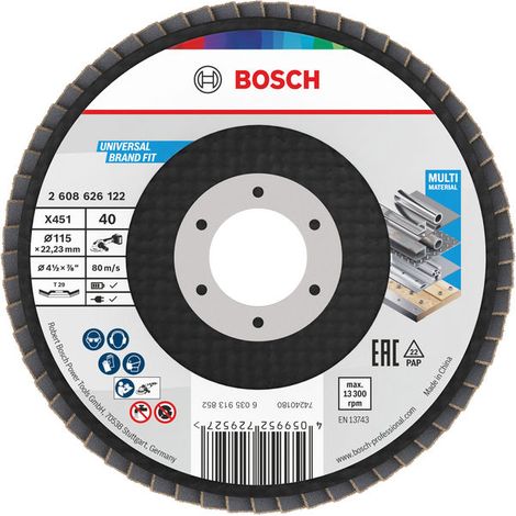 Bosch Flaps discs X451 Flap Disc 115 x 22.23 mm G40 T29 15 pcs 2608626167
