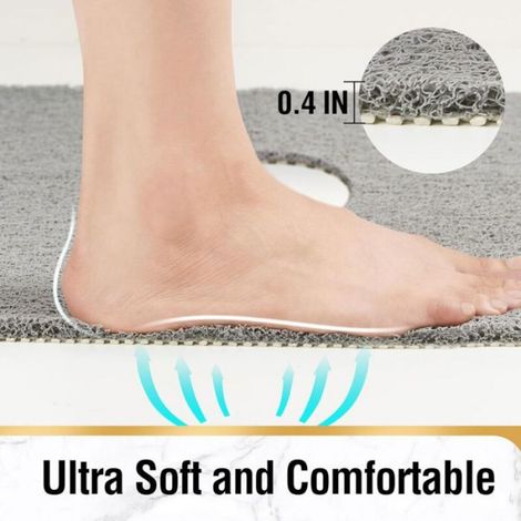 Tapis de douche carré, 60 x 60 cm, antidérapant, en PVC souple, avec trous de drainage, séchage rapide, sans ventouse, gris (1/4)