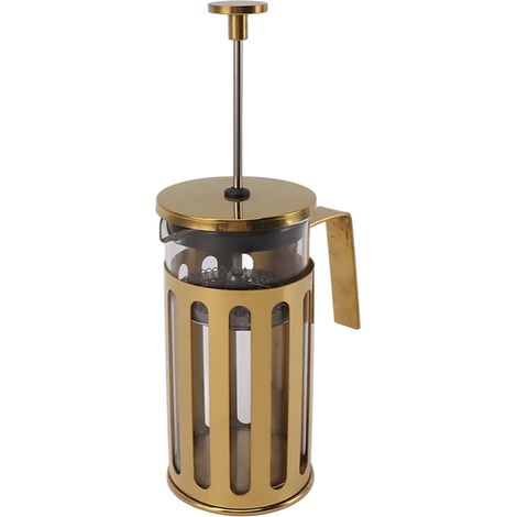 Cafetière à piston en verre borosilicate haute résistance et acier inoxydable 304 résistant à la chaleur, idéale pour la maison, le camping et les voyages, 350 ml, couleur or (1/5)