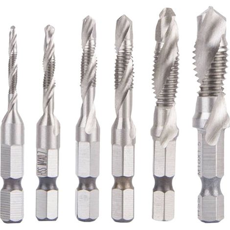 MINKUROW 6 Piezas Hex Hss Hilo De Acero Alto Spirale Schraube Metric Composite Tap Drill Bit Tap Pr 03-008 Tipo Corto (Silber) (1/5)