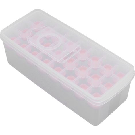 Bac à glaçons empilable 24 cubes, facile à démouler, sain et sans BPA, idéal pour glaçons, popsicles et desserts, avec couvercle, rose.