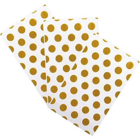 100 sachets transparents en cellophane à pois, imprimés, pour biscuits, cadeaux et friandises, pour mariage ou baby shower (doré) (1/5)