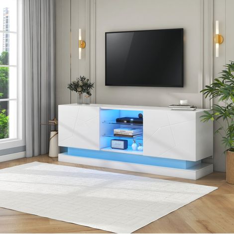 Mobile TV 160x38,5x60 cm bianco in truciolare - 2 vani e ripiani regolabili (1/5)