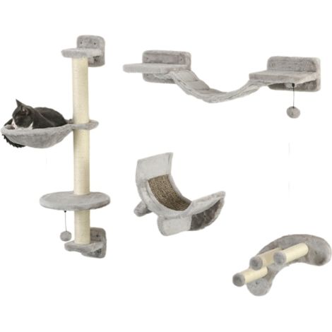 Indoor Grey Cat Wall Furniture Set with Hammock, Ladder, Platforms and Steps for Cats (1/5)