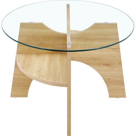 CHICFURN Mesa de centro ovalada 104,9x60 cm en vidrio de seguridad con almacenamiento (1/5)