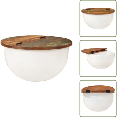 The Living Store Table basse blanc 50x27 cm bois de récupération massif - Table Basse - Meuble Salle Séjour - Table D'appoint - Table Côté Canapé - Design Industriel (1/5)