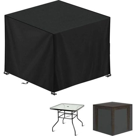 Gartenmöbel-Abdeckung, 90 x 90 x 90 cm, 420D Oxford, schwarz, Gartentisch-Abdeckung, wasserdicht und winddicht, UV-beständig, Stoff, Schnallenverschluss, quadratische Outdoor-Tisch-Abdeckung (1/4)