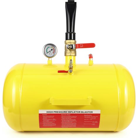 Siégeur de talon de pneu à air 10 gallons – Blaster 145 PSI avec manomètre et poignée sécurité – Gonfleur professionnel voiture, camion, tracteur, ATV jusqu'à 24,5'' – Jaune (1/5)