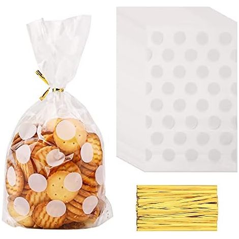 100pcs Clear Cellophane Bags,Candy Bags Cellophane Gift Bags Clear Cookie Bags Twist Tie Bag Candy Plastic Bag for Bakery,Candy white (1/5)