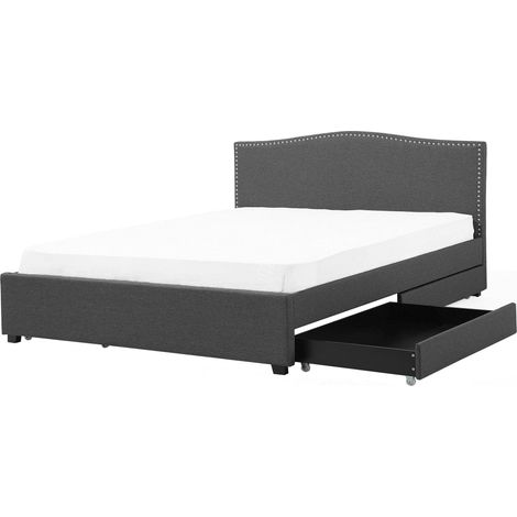 Letto Imbottito Tessuto Grigio Rete a Doghe con Cassetti 160 x 200 cm Montpellier (1/5)