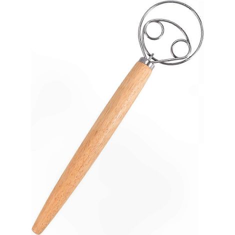 Küchenquirl aus Edelstahl mit Holzgriff für Gebäck und Pizza, robuster Mixer, professionelles Zubereitungswerkzeug (1/2)