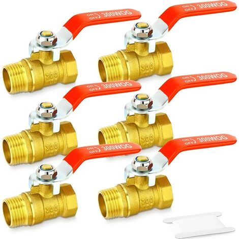 6PCS 1/2 Inch Brass Mini Ball Valve Shut Off Switch, 1/2 Inch Male x Female BSP Thread Pipe Fitting (1/4)