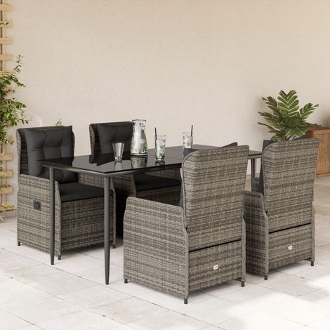 Ensemble à manger de jardin 5 pcs-Salon de jardin coussins gris résine tressée 956700 (1/5)