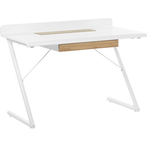 Escritorio blanco funcional 1 cajón MDF madera clara 120 x 60 cm patas de metal estilo escandinavo Focus