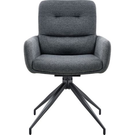 Silla de comedor giratoria 360° en tejido gris oscuro con patas metálicas negras, juego de 2 (1/5)
