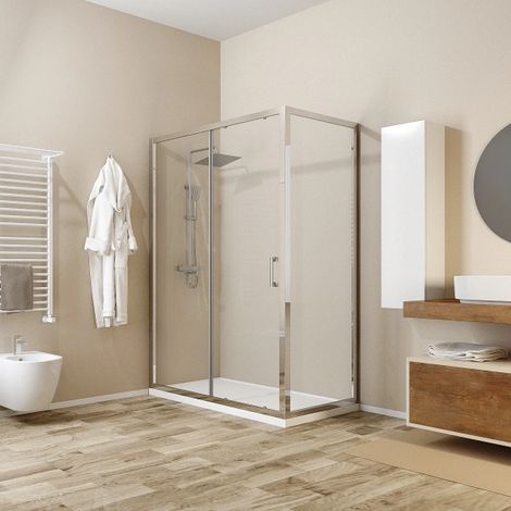 Box doccia 2 lati Nilo 140 x 70 x h 195 cm con porta scorrevole Silqua by Mobo trasparente spess. 6 mm