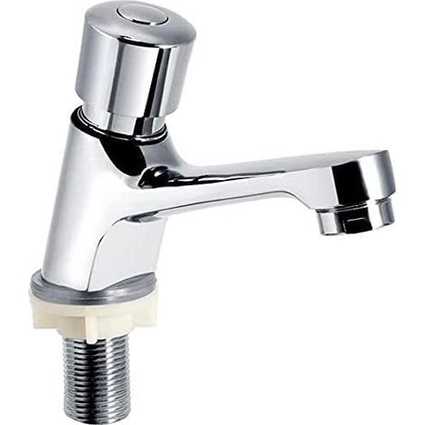 Robinet de lavabo à économie d'eau chromé à fermeture automatique pour cuisine et salle de bain, robinet d'évier pour la maison ou l'extérieur (1/5)