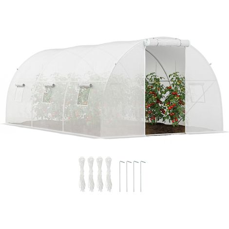 Serre de jardin tunnel - Outsunny - 13,5 m² - 6 fenêtres porte zippée enroulable - acier galvanisé bâche PE - 4,5x3x2m - blanc (1/5)