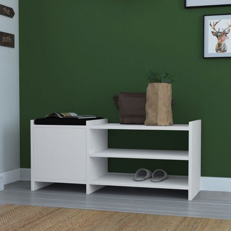 Panca scarpiera con anta e ripiani Sunno bianco 100x35x44 (1/4)