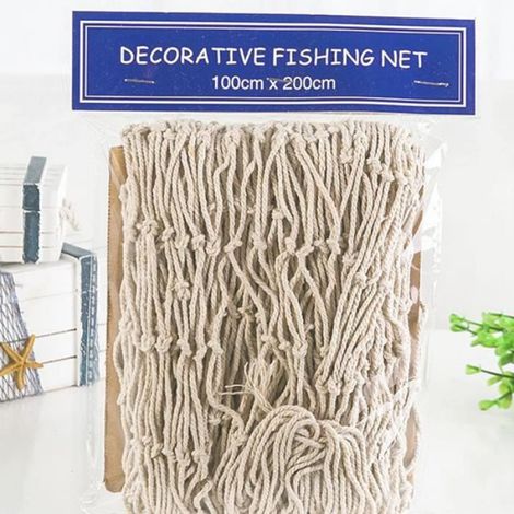 Filet de Pêche - Décor Murale Plage Mer Thème - Tenture Bricolage Fête Décoration Intérieure - 100 x 200 cm - Beige (1/4)