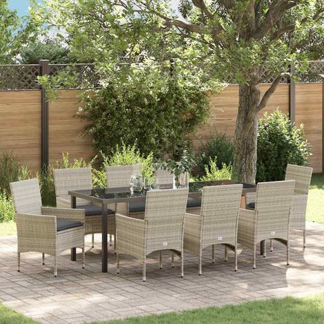 Garten Essgruppe mit Kissen 9 pcs Hellgrau Poly-Rattan