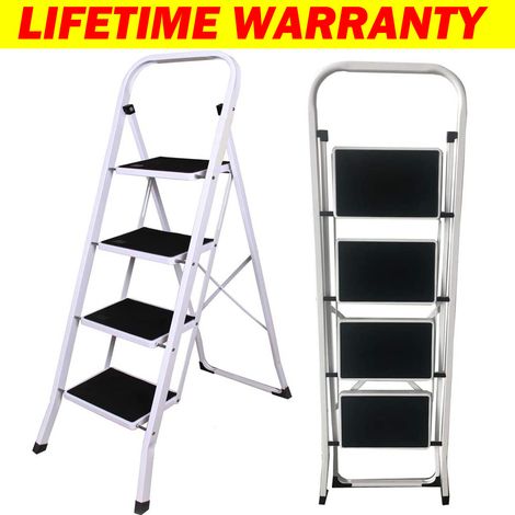 2 Step Ladder Heavy Duty Portable Folding Ladder, Steel Step Ladder with Anti-Slip Feet for Home Kitchen, Garage Office, 150kg Max Capacity Strong Sturdy Steel