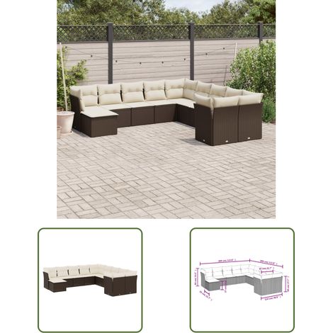 The Living Store 11-tlg. Garten-Sofagarnitur mit Kissen Braun Poly Rattan - Gartensorte - Gartenmöbelset - PE-Rattan Möbel - Outdoor Sofa - Lounge Set (1/3)