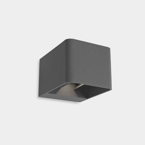LEDS C4 Wilson Applique murale carrée d'extérieur, éclairage haut et bas, LED grise mate 10,2 W 2700 K, IP65, interrupteur marche/arrêt