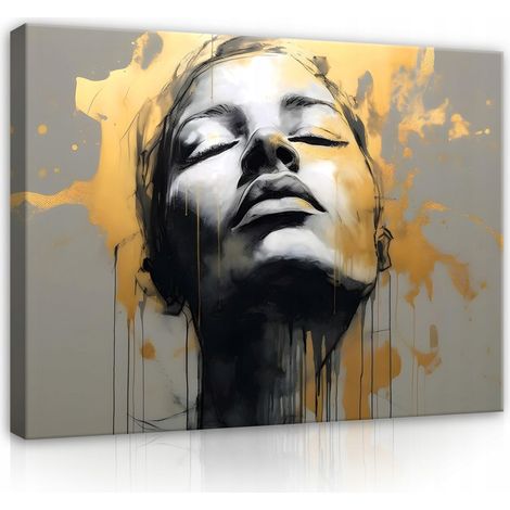 tableau femme visage abstrait gris or 120x80 (1/3)