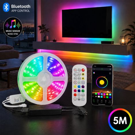 Guirlande lumineuse LED, 5 m, télécommande, Bluetooth, pour la décoration de la maison, les fêtes, le jardin et les événements.-AquaForge (1/2)