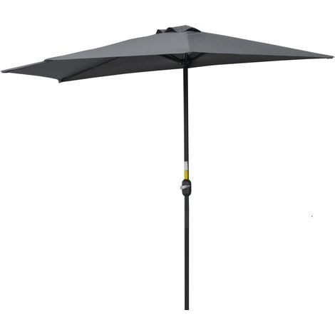 Demi-parasol, parasol de balcon, 5 baleines métalliques, cheminée comprise, 2,93 x 1,5 x 2,49 m, polyester haute densité, gris
