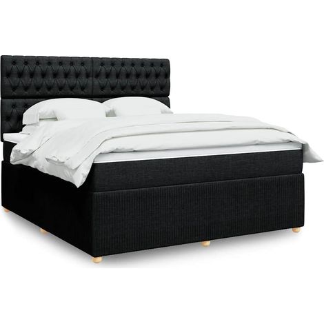 Cama box spring con colchón tela negro 180x200 cm (1/5)