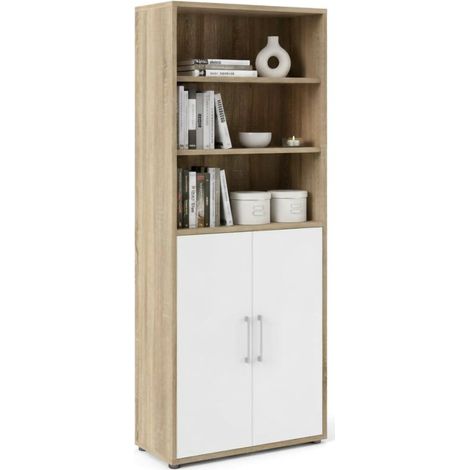 Dmora - Kommode Valsesia, Wohnzimmerbuffet, Wohnzimmer-Sideboard, Moderne Küchen-Speisekammer, 89x40 h222 cm, Eiche und Weiß