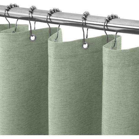 Rideau de Douche Lin avec Anneaux en Métal Imperméable Anti-Moisissures Polyester Tissu Rideau Salle de Bain Lourd pour Baignoire Cabine de Douche - 92x182CM (Vert Sauge) (1/5)