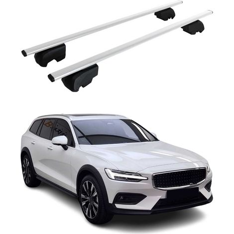 OMAC Barres de toit pour Volvo V60 Cross Country II 2017-2026 – City Crash tested – ISO PAS 11154:2006 – Antivol inclus – Charge max 75 kg – 2 barres Argent (1/4)