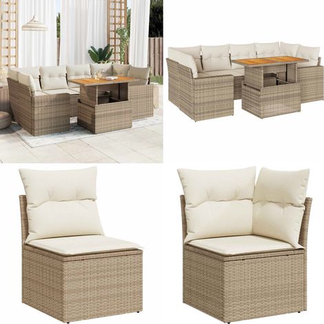 vidaXL Salon de jardin avec coussins 7 pcs beige résine tressée (1/5)