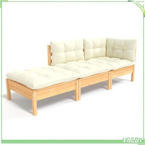 Salon de jardin 3 pièces - FAFEICY - 3096280 - Bois de pin massif - Modulaire - Coussins crème (1/5)