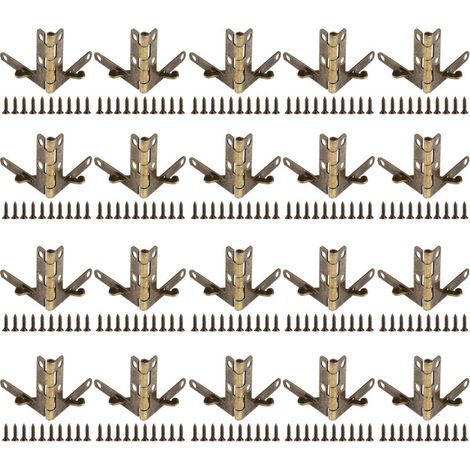 Set di 20 cerniere a molla ad angolo di 90°, accessori per custodie in plastica, legno e metallo, gioielli e orologi (bronzo) (1/4)