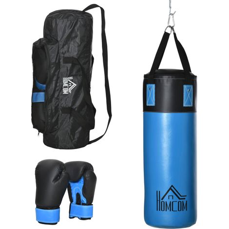 Set Sacco da Boxe da Appendere Sacco per Pugilato a 3 Strati Guantoni e Borsa di Trasporto Blu (1/5)