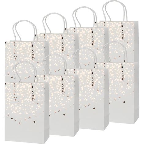 Lot de 8 sacs cadeaux en forme de cœur avec poignée, en papier blanc. (1/5)