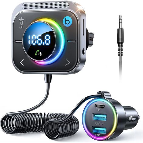Transmetteur FM Bluetooth - 96 W - Entrée Aux - Carte TF - Charge Rapide PD 60 W et QC 3.0 2 x 18 W - Pour Voiture (1/5)