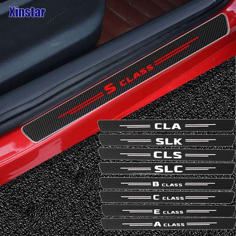 (CLA - Lettres blanches) 4 autocollants de seuil de porte en fibre de carbone compatibles avec les accessoires Mercedes-Benz (1/5)