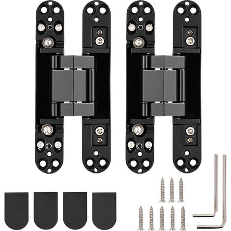Lot de 2 charnières invisibles noires de 6 pouces, charnières robustes pour portes, réglage tridirectionnel pour créer des portes secrètes, bibliothèques cachées, portes pliantes ou battantes. (1/5)