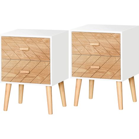 Homcom – Table de chevet scandinave bicolore blanc et hêtre – 4 tiroirs – Bois massif de pin et MDF – Dimensions 40x30x56cm (1/5)