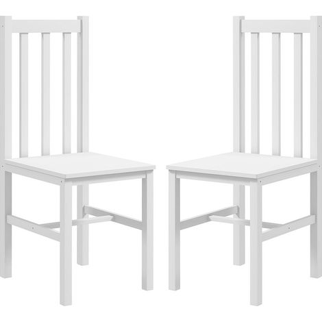 Ensemble de 2 chaises de salle à manger avec dossier haut, structure à lattes et cadre en pin, 38,5 x 47,5 x 99 cm, blanches (1/5)