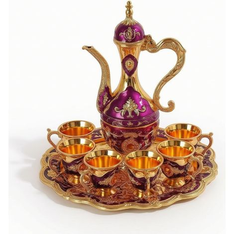 Juego de té oriental con bandeja, jarra árabe oriental, jarra marroquí para coleccionistas, decoración de mesa, boda, blanco (1/5)