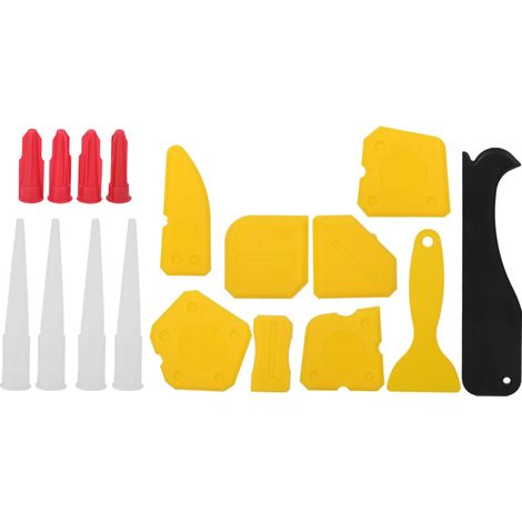 Kit de 17 pièces pour mastic plastique, comprenant un racloir, un spatule et un outil de finition pour colle à verre et à joints de fenêtre. (1/5)